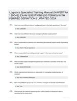 Logistics Specialist Training Manual (NAVEDTRA 15004B) EXAM QUESTIONS (50 TERMS) WITH VERIFIED DEFINITIONS UPDATED 2024