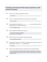 Canada Commercial Pilot Exam Questions with correct Answers