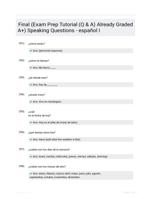 Final (Exam Prep Tutorial (Q & A) Already Graded A+) Speaking Questions - español I