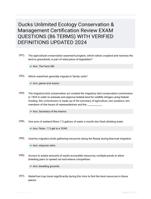 Ducks Unlimited Ecology Conservation & Management Certification Review EXAM QUESTIONS (86 TERMS) WITH VERIFIED DEFINITIONS UPDATED 2024