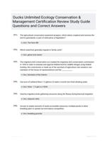 Ducks Unlimited Ecology Conservation & Management Certification Review Study Guide Questions and Correct Answers