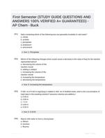 First Semester (STUDY GUIDE  QUESTIONS AND ANSWERS 100% VERIFIED A+ GUARANTEED) - AP Chem - Buck