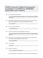 CUSECO Document: Midterm/final questions consolidated 113 CORRECTLY ANSWERED QUESTIONS LATEST UPDATE