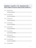 Español 2 - Lección 5 - 5.4 - Questions with Direct Object Pronouns Study Guide Graded A+