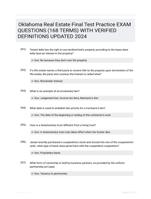 Oklahoma Real Estate Final Test Practice EXAM QUESTIONS (168 TERMS) WITH VERIFIED DEFINITIONS UPDATED 2024