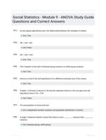 Social Statistics - Module 9 - ANOVA Study Guide Questions and Correct Answers