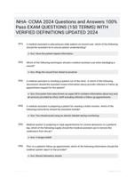 NHA- CCMA 2024 Questions and Answers 100% Pass EXAM QUESTIONS (150 TERMS) WITH VERIFIED DEFINITIONS UPDATED 2024