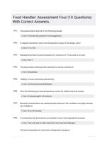 Food Handler: Assessment Four |10 Questions| With Correct Answers.