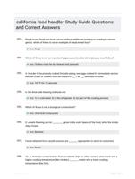 california food handler Study Guide Questions and Correct Answers