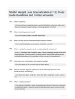 NASM: Weight Loss Specialization (7-12) Study Guide Questions and Correct Answers