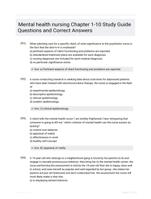 Mental health nursing Chapter 1-10 Study Guide Questions and Correct Answers