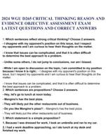 WGU D265 CRITICAL THINKING REASON AND EVIDENCE OBJECTIVE ASSESSMENT EXAM LATEST QUESTIONS AND CORRECT ANSWERS