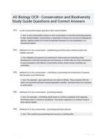 AS Biology OCR - Conservation and Biodiversity Study Guide Questions and Correct Answers