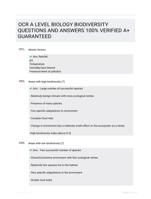 OCR A LEVEL BIOLOGY BIODIVERSITY QUESTIONS AND ANSWERS 100% VERIFIED A+ GUARANTEED