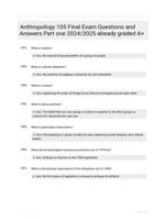 Anthropology 105 Final Exam Questions and Answers Part one 2024/2025  already graded A+