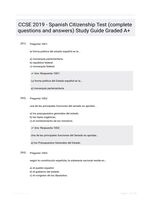 CCSE 2019 - Spanish Citizenship Test (complete questions and answers) Study Guide Graded A+