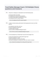 Food Safety Manager Exam (145 Multiple Choice questions and Answers)