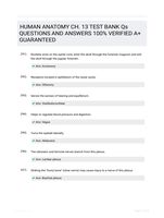 HUMAN ANATOMY CH. 13 TEST BANK Qs QUESTIONS AND ANSWERS 100% VERIFIED A+ GUARANTEED