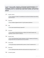 Lab 1 Scientific Method EXAM QUESTIONS (17 TERMS) WITH VERIFIED DEFINITIONS UPDATED 2024