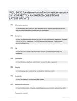 WGU D430 fundamentals of information security 211 CORRECTLY ANSWERED QUESTIONS LATEST UPDATE