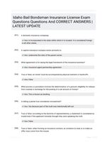 Idaho Bail Bondsman Insurance License Exam Questions Questions And CORRECT ANSWERS |  LATEST UPDATE