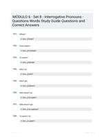 MÓDULO 6 - Set 8 - Interrogative Pronouns - Questions Words Study Guide Questions and Correct Answers