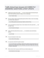 Traffic School Quiz Answers 65 CORRECTLY ANSWERED QUESTIONS LATEST UPDATE