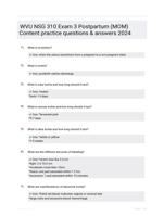 WVU NSG 310 Exam 3 Postpartum (MOM) Content practice questions & answers 2024