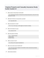 Virginia Property and Casualty Insurance Study Guide Graded A+