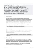 BSAN Final Exam practice questions FUNCTIONAL ANATOMY & EXERCISE PHYSIOLOGY LATEST 2024 EXAM ALL 90 QUESTIONS AND CORRECT DETAILED ANSWERS WITH RATIONALES(VERIFIED ANSWERS)|ALREADY GRADED A+