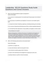 Leadership - NCLEX Questions Study Guide Questions and Correct Answers