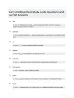 Early childhood test Study Guide Questions and Correct Answers