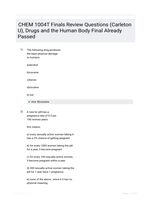 CHEM 1004T Finals Review Questions (Carleton U), Drugs and the Human Body Final Already Passed