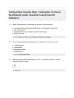 Santa Clara County EMS Paramedic Protocol Test Study Guide Questions and Correct Answers