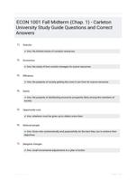 ECON 1001 Fall Midterm (Chap. 1) - Carleton University Study Guide Questions and Correct Answers