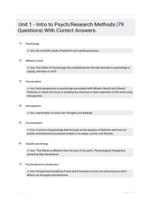 Unit 1 - Intro to Psych/Research Methods |79 Questions| With Correct Answers.