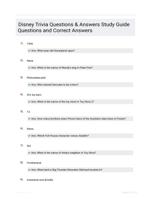 Disney Trivia Questions & Answers Study Guide Questions and Correct Answers