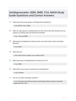 Antidepressants--SSRI, SNRI, TCA, MAOI Study Guide Questions and Correct Answers