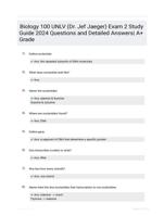 Biology 100 UNLV (Dr. Jef Jaeger) Exam 2 Study Guide 2024 Questions and Detailed Answers| A+ Grade