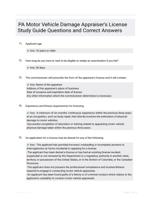 PA Motor Vehicle Damage Appraiser's License Study Guide Questions and Correct Answers