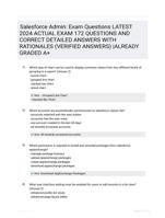 Salesforce Admin: Exam Questions LATEST 2024 ACTUAL EXAM 172 QUESTIONS AND CORRECT DETAILED ANSWERS WITH RATIONALES (VERIFIED ANSWERS) |ALREADY GRADED A+