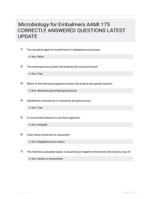 Microbiology for Embalmers AAMI 175 CORRECTLY ANSWERED QUESTIONS LATEST UPDATE