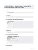 Biology Midterm Questions and Answers |74 Questions| With Correct Answers.