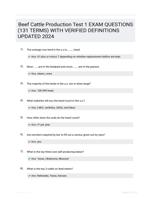 Beef Cattle Production Test 1 EXAM QUESTIONS (131 TERMS) WITH VERIFIED DEFINITIONS UPDATED 2024