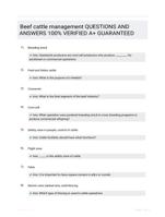 Beef cattle management QUESTIONS AND ANSWERS 100% VERIFIED A+ GUARANTEED