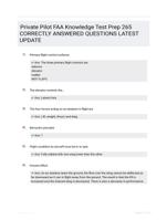 Private Pilot FAA Knowledge Test Prep 265 CORRECTLY ANSWERED QUESTIONS LATEST UPDATE