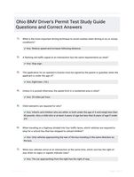 Ohio BMV Driver's Permit Test Study Guide Questions and Correct Answers