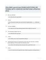 Ohio BMV permit test EXAM QUESTIONS (40 TERMS) WITH VERIFIED DEFINITIONS UPDATED 2024