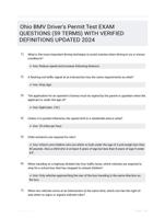 Ohio BMV Driver's Permit Test EXAM QUESTIONS (59 TERMS) WITH VERIFIED DEFINITIONS UPDATED 2024