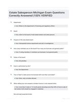 Estate Salesperson Michigan Exam Questions Correctly  Answered |100% VERIFIED